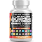 Ceylon Cinnamon Capsules + Apple Cider Vinegar Turmeric Berberine Supplement Ginseng Cayenne Pepper Bitter Melon Aloe Vera Fenugreek Milk Thistle Chromium 120 Pills Gluco Defend by Clean Nutra