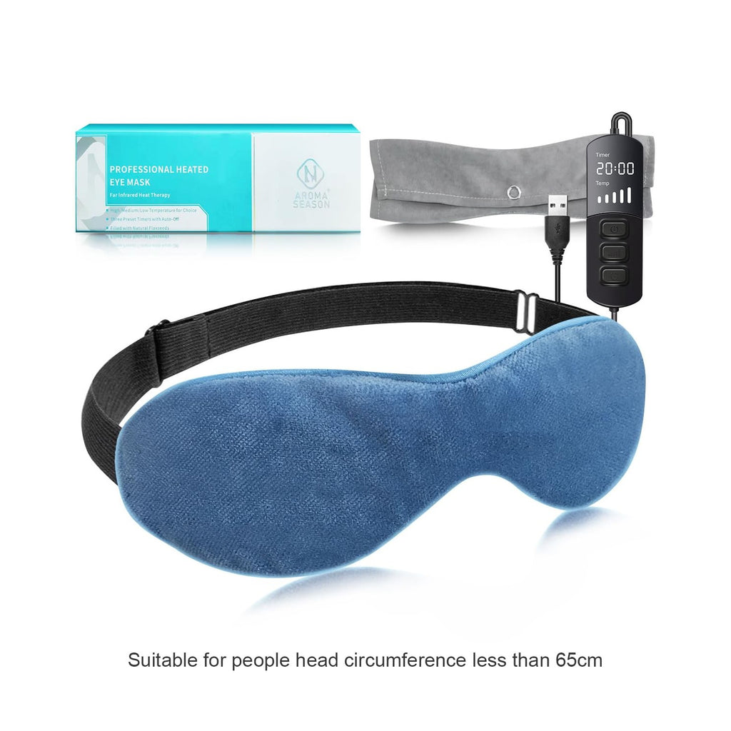 Aroma Season Heated Eye Mask for Dry Eyes, Warm Eye Compress with Flaxseed for MGD, Dry Eye Syndrome, Chalazion Blepharitis Stye Eye Treatment, Steam Moist to Unclog Glands (Blue)