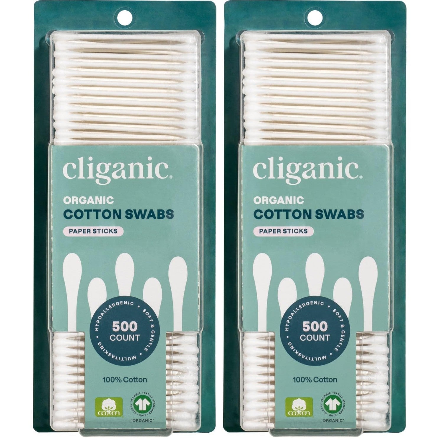 Cliganic Organic Cotton Swabs, 1500 Count - 100% Pure Natural Cotton, Chlorine-Free Hypoallergenic, Soft, Gentle & Absorbent Buds