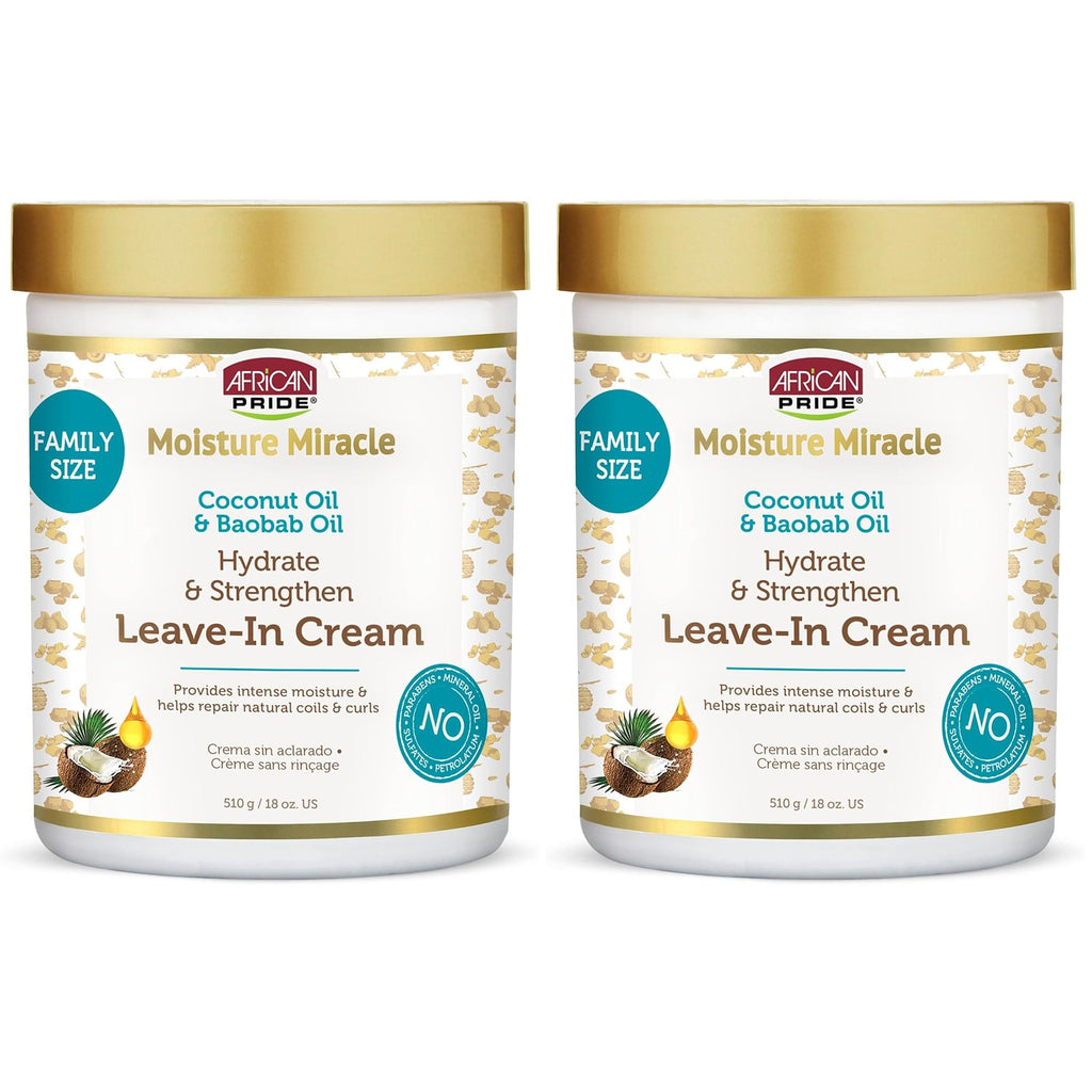 African Pride Moisture Miracle Coconut Oil & Baobab Oil Leave-In Hair Cream (3 Pack) - Provides Intense Moisture & Helps Repair Natural Coils & Curls, Hydrates & Strengthens, 18 oz