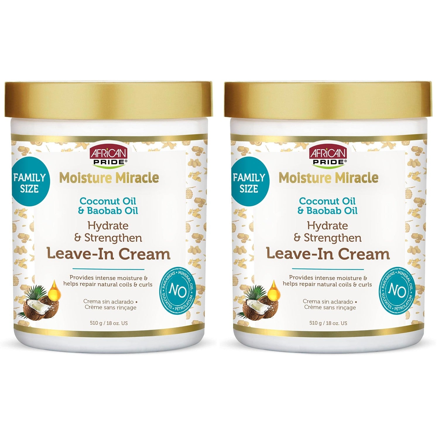 African Pride Moisture Miracle Coconut Oil & Baobab Oil Leave-In Hair Cream (3 Pack) - Provides Intense Moisture & Helps Repair Natural Coils & Curls, Hydrates & Strengthens, 18 oz