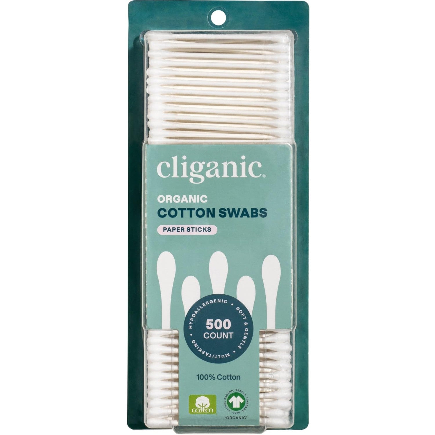 Cliganic Organic Cotton Swabs, 1500 Count - 100% Pure Natural Cotton, Chlorine-Free Hypoallergenic, Soft, Gentle & Absorbent Buds