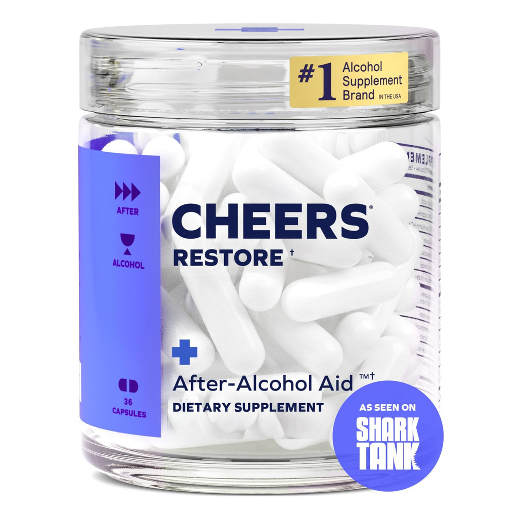 Cheers Restore | Supplement with DHM, L-Cysteine, Milk Thistle | 36 Doses | After Alcohol Aid, Feel Better After Drinking, Support Your Liver, DHM, L-Cysteine, Milk Thistle, Prickly Pear
