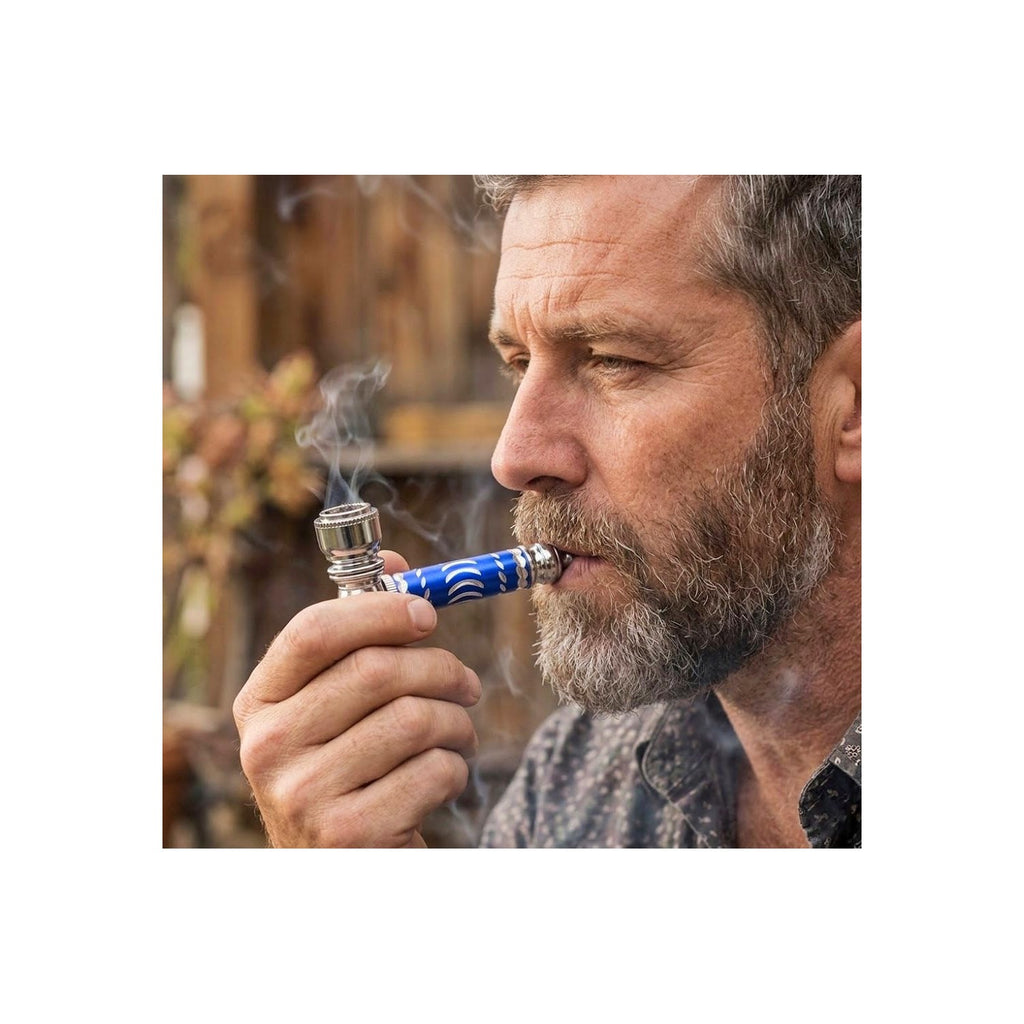 Traditional Tobacco Pipe Kit in use by a bearded man. 100% Authentic, available in India at Curat Cart.