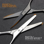 Premium imported grooming scissors for men and women, featuring pointed and round tips for precise trimming. Available at Curat Cart.