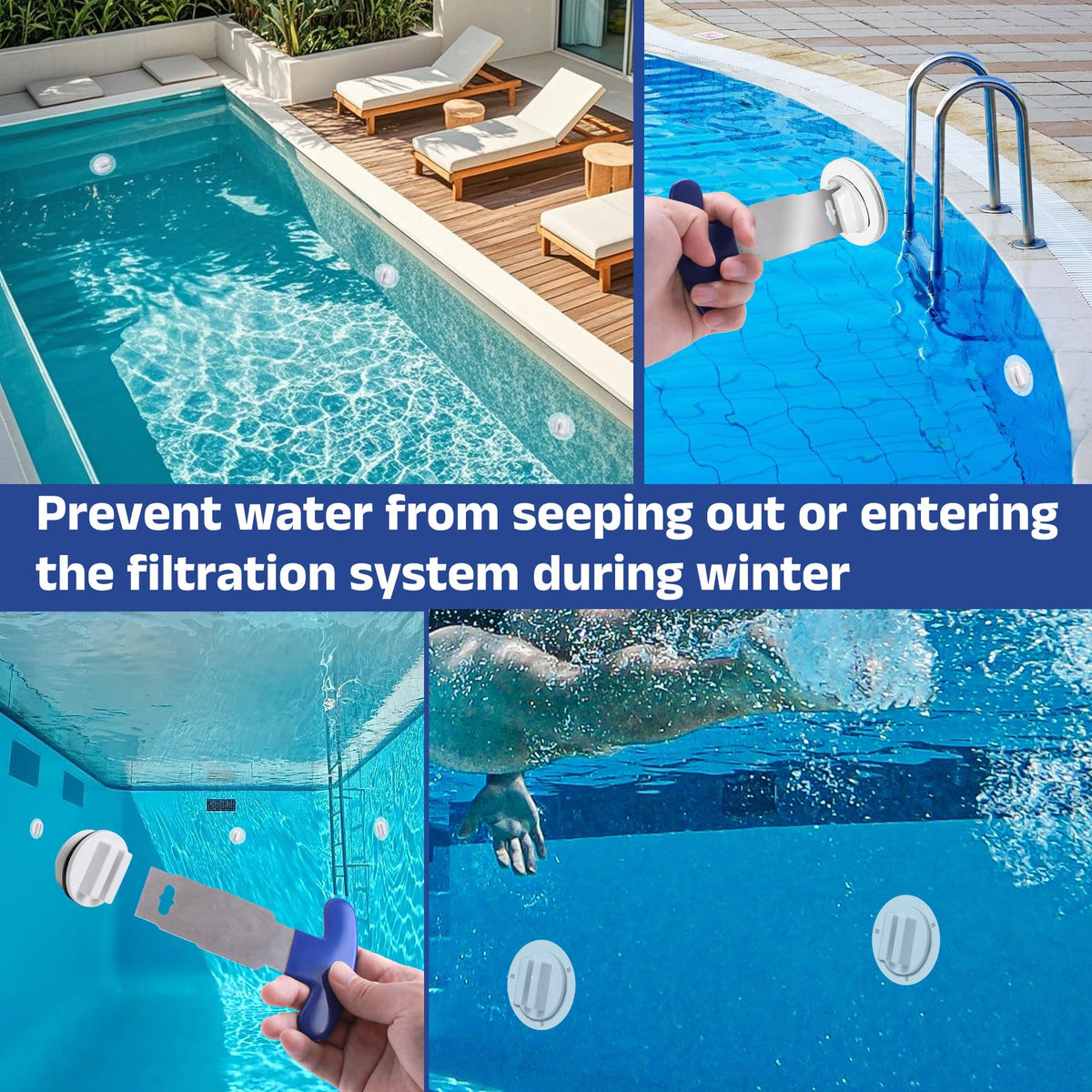 Premium imported threaded pool plug with wrench, prevents water seepage during winter. Available at Curat Cart.