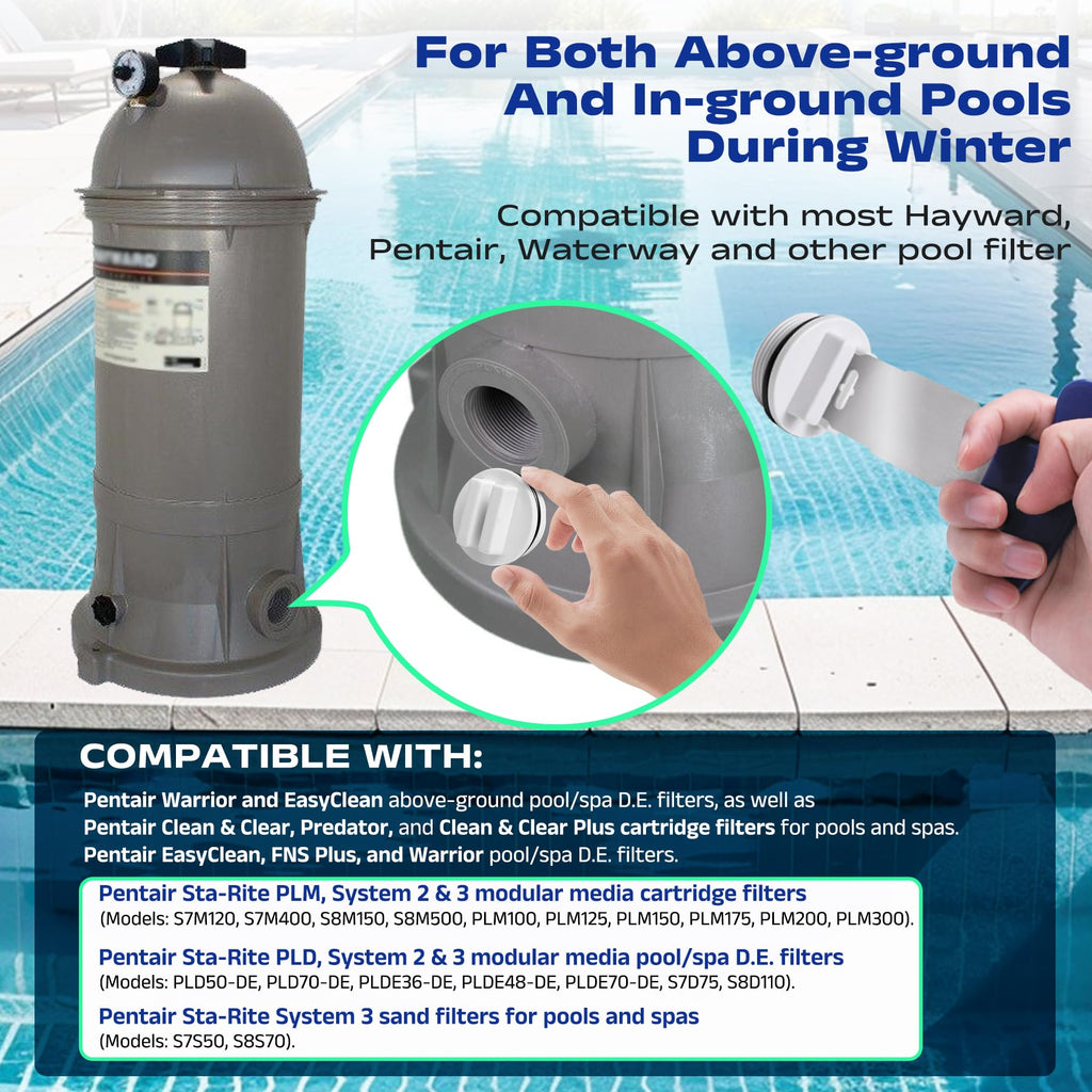 High-quality threaded pool plug with wrench for secure sealing, perfect for both above-ground and in-ground pools. Available at Curat Cart.