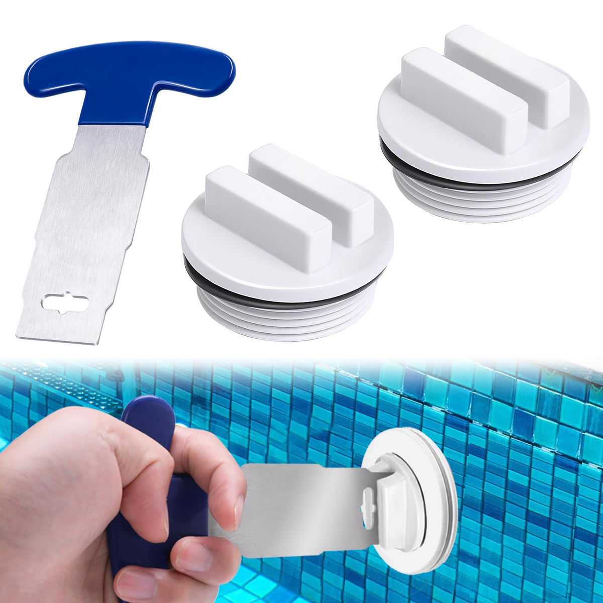 Premium imported threaded pool plug with wrench for easy installation, available at Curat Cart. Ideal for maintaining pools.