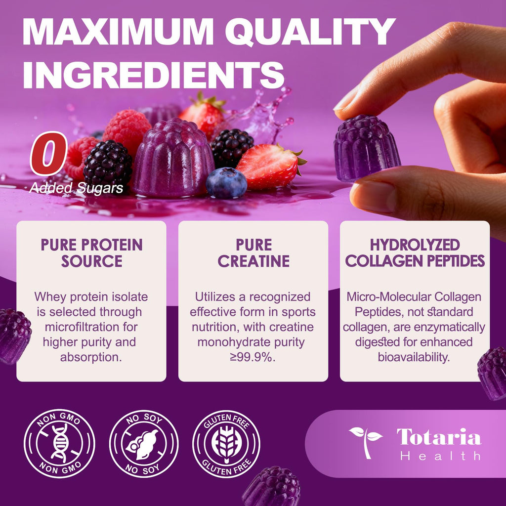 Experience premium imported Whey Protein Gummies with Creatine and Collagen, crafted for enhanced nutrition. Available at Curat Cart.