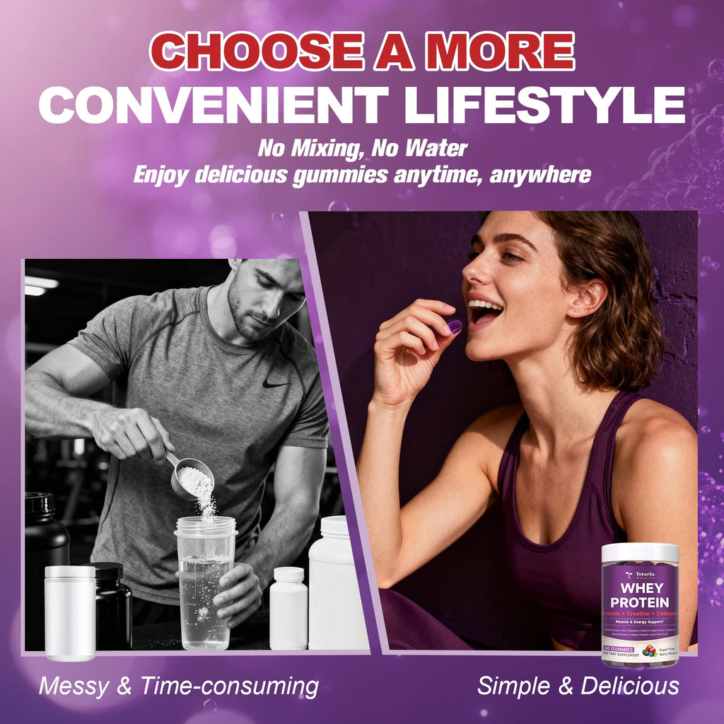 Whey Protein Gummies with Creatine and Collagen offer a simple, delicious alternative. 100% Authentic, available at Curat Cart.