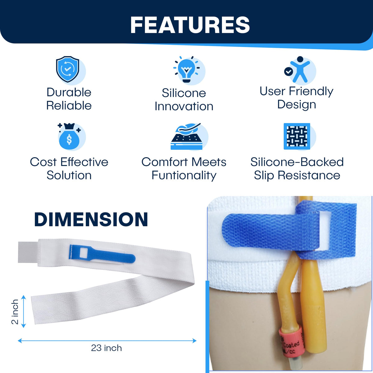 High-quality Foley Catheter Leg Strap with durable silicone material, designed for comfort and slip resistance. Available at Curat Cart.
