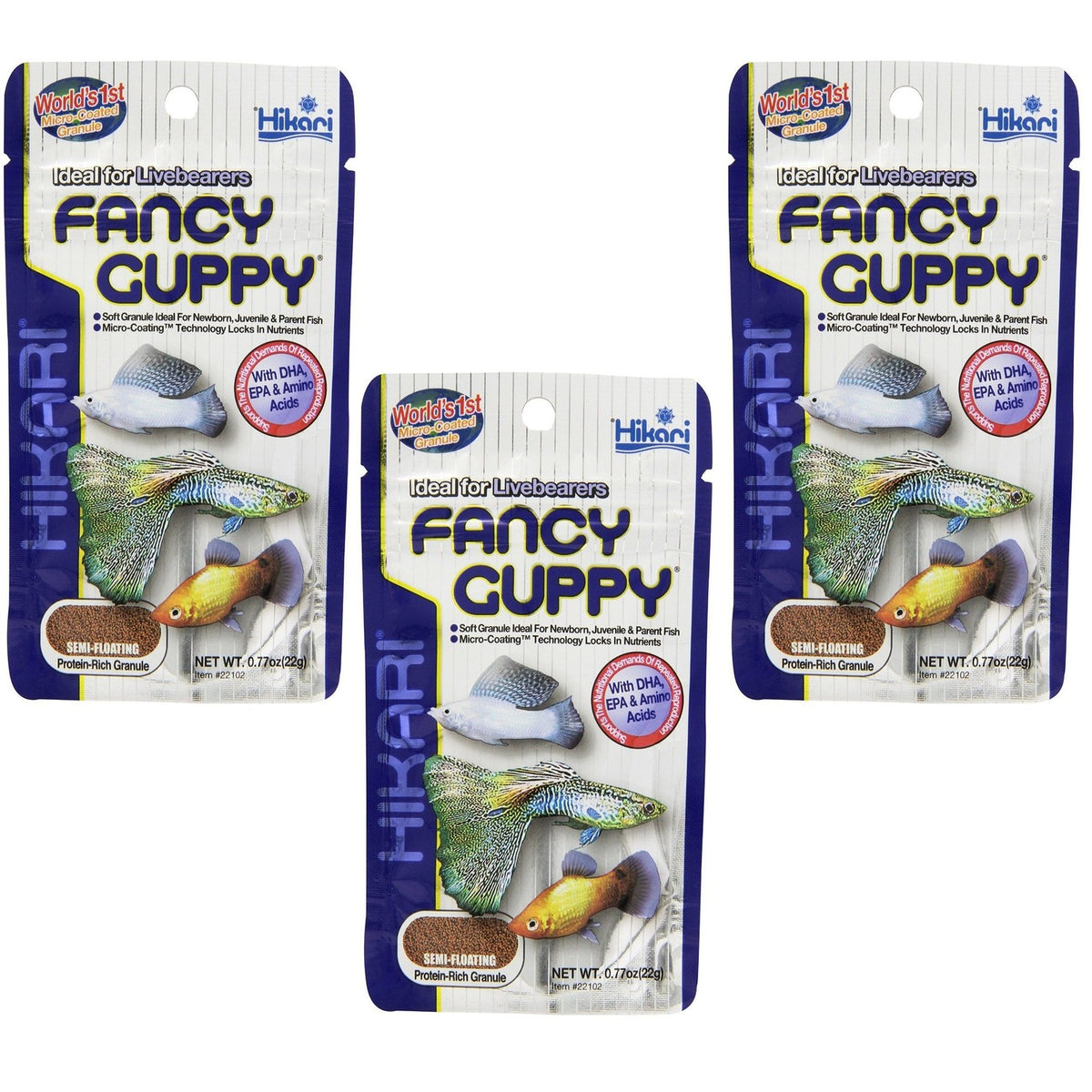Hikari Tropical Fancy Guppy premium import for livebearers, available at Curat Cart, ensures vibrant health and vitality.