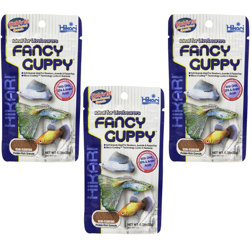 Hikari Tropical Fancy Guppy premium import for livebearers, available at Curat Cart, ensures vibrant health and vitality.