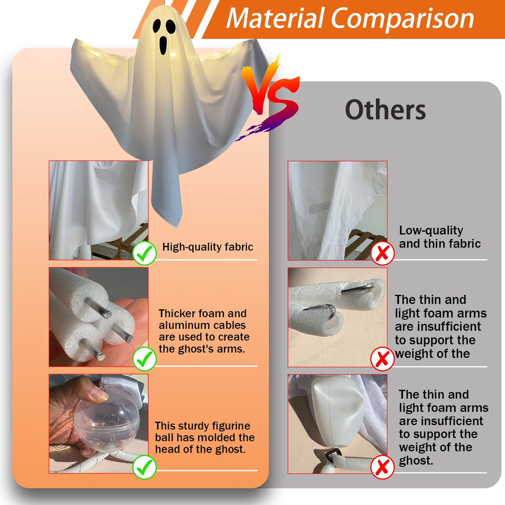 High-quality Light Up Hanging Ghosts Decorations from Curat Cart showcase superior fabric and sturdy design for lasting Halloween charm.