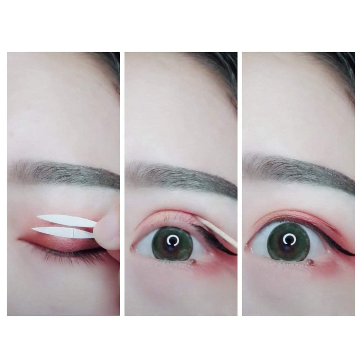 Ultra Invisible Double Eyelid Tapes showcased on a model's eyelid, enhancing eye shape with seamless application.