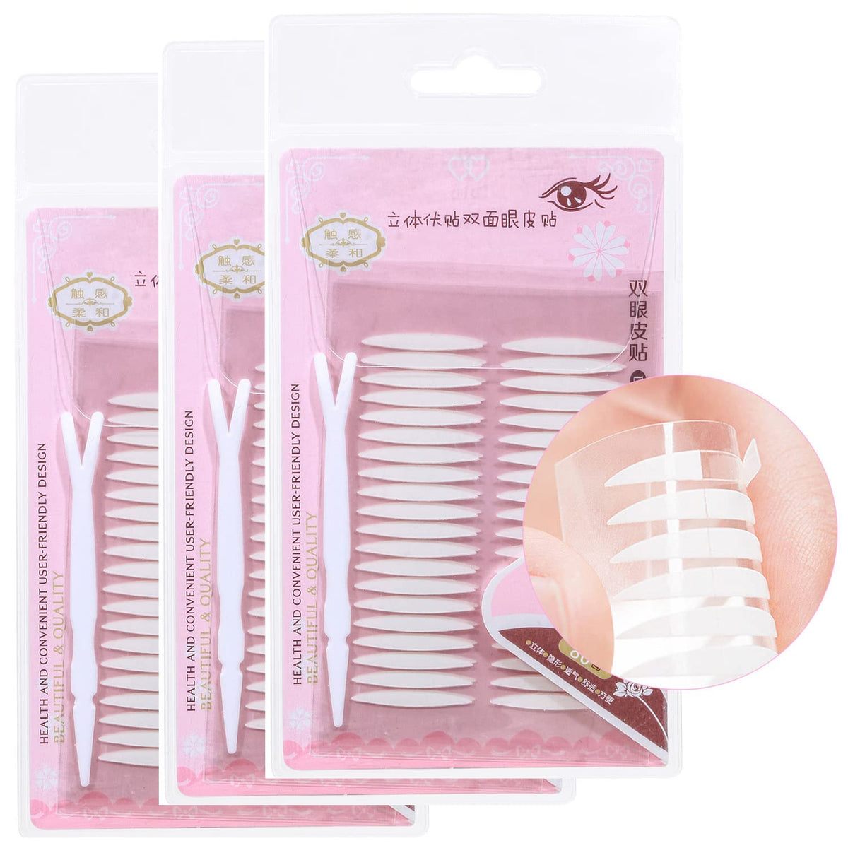 Original Ultra Invisible Double Eyelid Tapes in three packs, featuring user-friendly design for easy application.