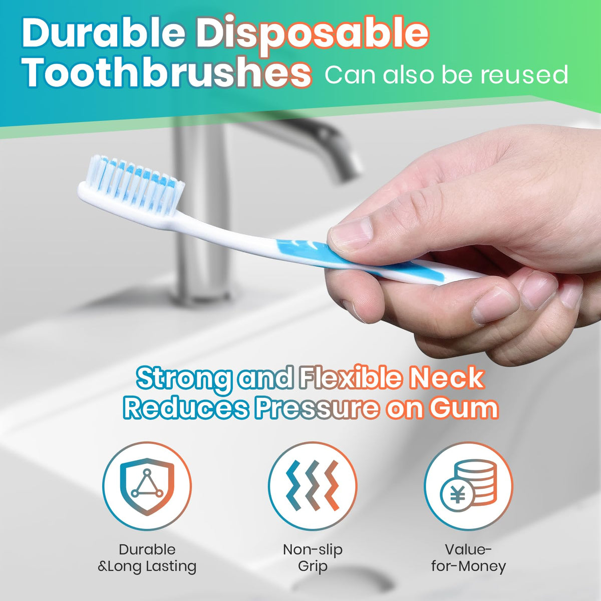 Durable disposable toothbrushes with covers, 100% authentic and available in India at Curat Cart. Strong, flexible design reduces gum pressure.