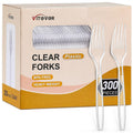 Premium imported clear heavy duty plastic forks from Curat Cart, BPA free, ideal for parties and events. 300 pieces included.