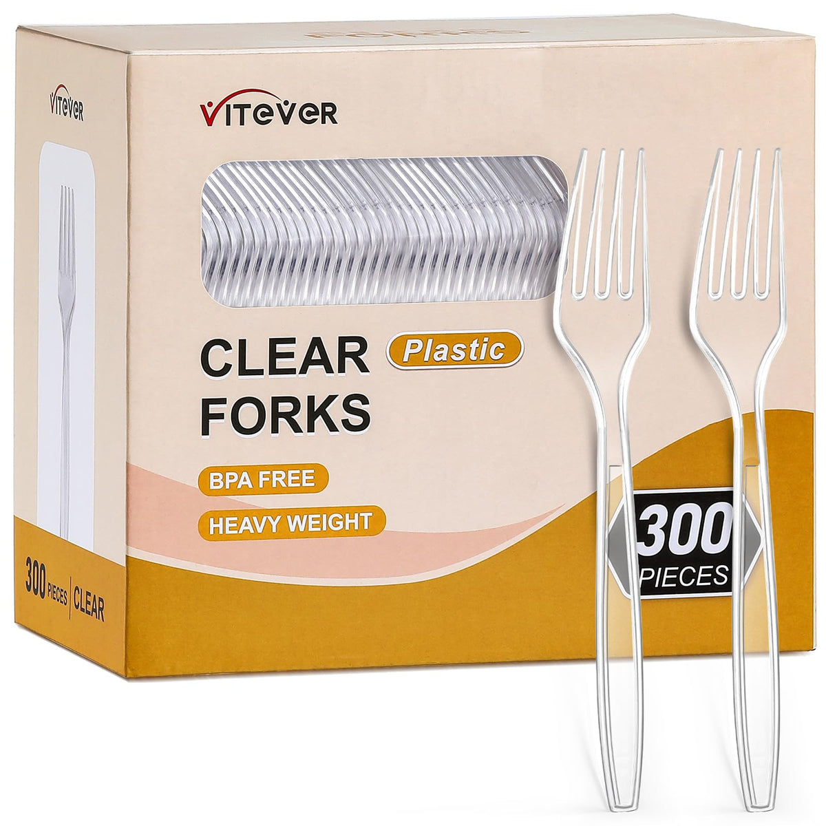 Premium imported clear heavy duty plastic forks from Curat Cart, BPA free, ideal for parties and events. 300 pieces included.