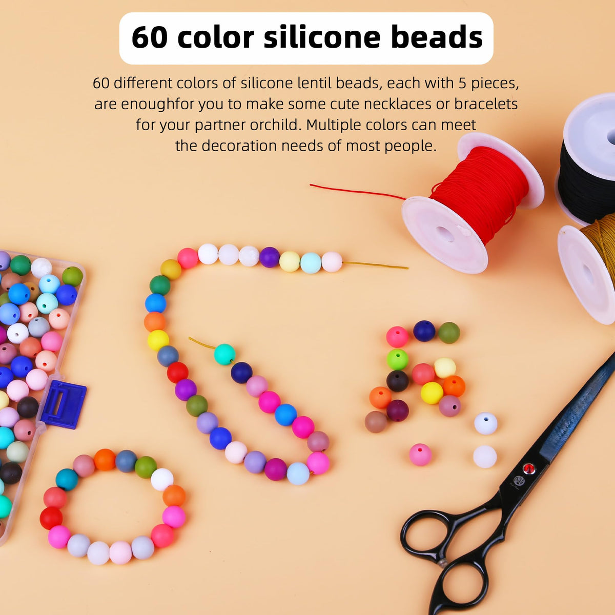 Colorful silicone beads for keychain making in high-quality packaging, perfect for creative projects. Available at Curat Cart.