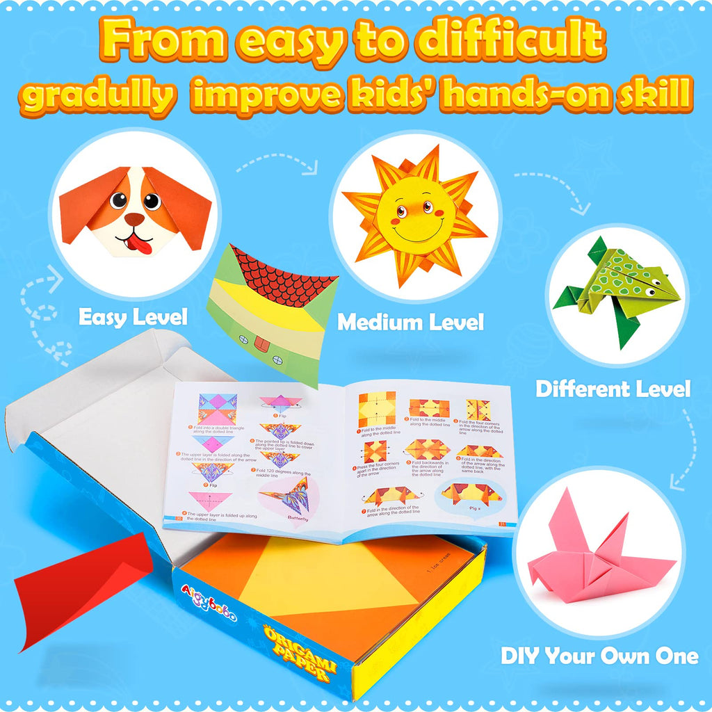 Engage creativity with the Origami Paper Kit for Kids from Curat Cart, featuring levels from easy to difficult. Perfect for skill development.