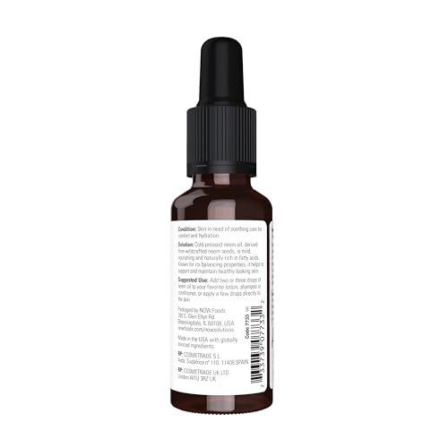 Buy now NOW Foods Solutions, Neem Oil, 100% Pure, Made From Azadirachta Indica (Neem) Seed Oil, Natural Relief from Irritation and Other Skin Issues, 1-Ounce, Ingredients: 100% pure neem oil at indiglob india