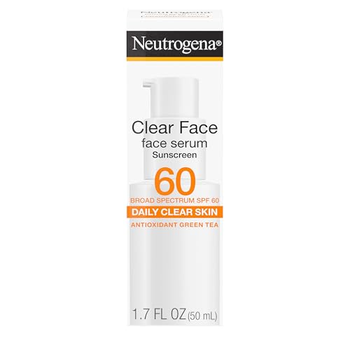 Buy now Neutrogena Clear Face Serum Sunscreen with Green Tea, Broad Spectrum SPF 60, Non-Comedogenic Face Sunscreen for Lightweight UVA/UVB Protection, Oxybenzone- & Fragrance-Free, 1.7 fl. oz at indiglob india