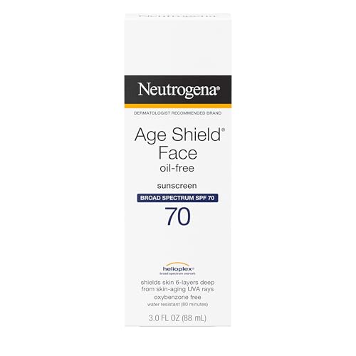 Buy now Neutrogena Age Shield Face Oil-Free Sunscreen Lotion with Broad Spectrum SPF 70, Non-Comedogenic Moisturizing Sunscreen to Help Prevent Signs of Aging, PABA-Free, 3 fl. oz. at indiglob india