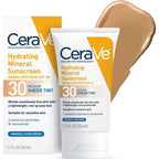 CeraVe Tinted Sunscreen for Face, Mineral SPF 30 Moisturizer, Medium, 1.7oz | Skin Care, Face Sunscreen, Hyaluronic Acid, Zinc Oxide, Titanium Dioxide, Sheer Tint, Healthy Glow, Blends Seamlessly