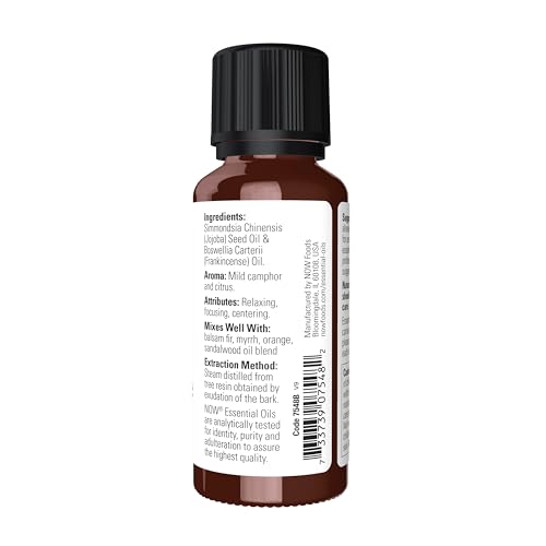 Buy now NOW Essential Oils, Frankincense Oil Blend, 20% Blend of Pure Frankincense Oil in Pure Jojoba Oil, Centering Aromatherapy Scent, Steam Distilled, Vegan, Child Resistant Cap, 1-Ounce at indiglob india