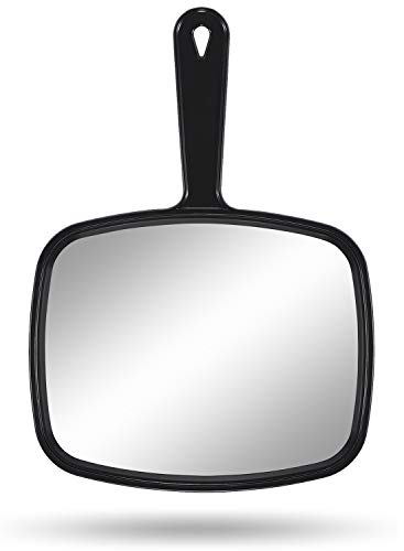 Buy now PROTECLE Hand Mirror, 10.3" L x 7.4" W Salon Barber Hairdressing Handheld Mirror with Handle, Square Black at indiglob india