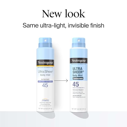 Buy now Neutrogena Ultra Sheer Body Mist Sunscreen Spray, Broad Spectrum SPF 45, Lightweight Spray Sunscreen, Non-Greasy & Water Resistant, Oil-Free & Non-Comedogenic UVA/UVB, 5 oz Pack of 3 at indiglob india