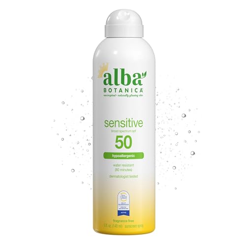 Buy now Alba Botanica Sensitive Sunscreen Spray for Face and Body, Fragrance-Free, Broad Spectrum SPF 50, Water Resistant, 5 fl. oz. Bottle at indiglob india