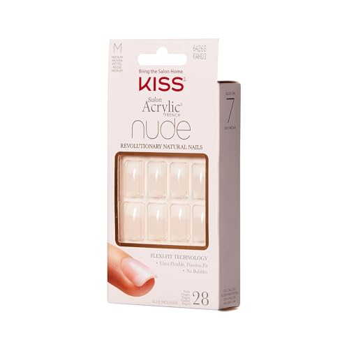 Buy now Kiss Salon Acrylic Nude French 28 Count Medium Length Flat (Pack of 3) at indiglob india