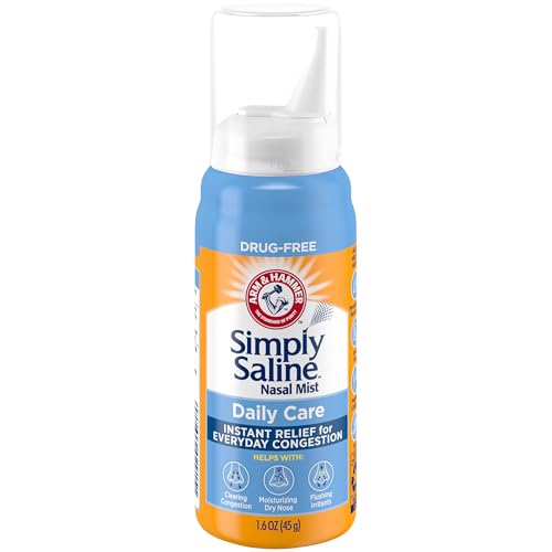 Buy now ARM & HAMMER Simply Saline Daily Care Nasal Mist, Drug-Free Non-Drowsy Saline Spray for Instant Nasal Congestion and Allergy Relief, Use as Often as Needed, Suitable to Use if Pregnant, 1.6 oz at indiglob india