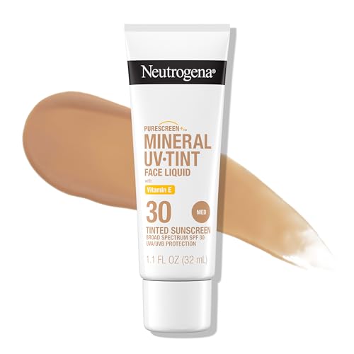 Buy now Neutrogena Purescreen+ Tinted Sunscreen for Face with SPF 30, Broad Spectrum Mineral Sunscreen with Zinc Oxide and Vitamin E, Water Resistant, Fragrance Free, Medium, 1.1 fl oz at indiglob india