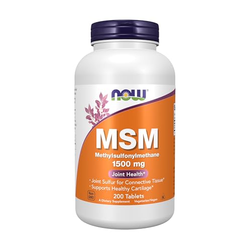 Buy now NOW Foods Supplements, MSM (Methylsulfonylmethane) 1,500 mg, Supports Healthy Cartilage*, Joint Health*, 200 Tablets at indiglob india