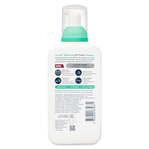 Buy now CeraVe Balancing Air Foam Face Wash, Foaming Facial Cleanser For Combination Skin, 8HR Oil Control + 24HR Hydration, Fragrance-Free & Non-Comedogenic, With Glycolysine™ & 3 Essential Ceramides, 8oz at indiglob india