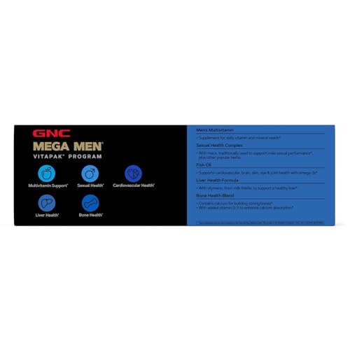Buy now GNC Mega Men 40+ Vitapak, 5-in-1 Multivitamin Pack, Energy Production, Men's Health, Edible Dietary Supplement, 30 Servings at indiglob india