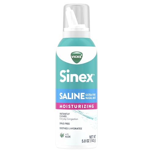 Buy now Vicks Sinex Saline Moisturizing Nasal Spray, with Aloe, Drug Free Ultra Fine Mist, Clear Everyday Sinus Congestion Fast, Clear Mucus from a Cold or Allergy, 5 OZ x 2 at indiglob india
