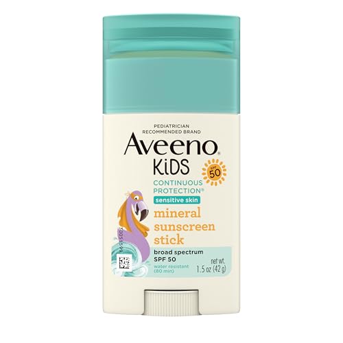 Buy now Aveeno Kids Continuous Protection Zinc Oxide Mineral Sunscreen Stick for Sensitive Skin, Face & Body Sunscreen Stick for Kids with Broad Spectrum SPF 50, Sweat- & Water-Resistant, 1.5 oz at indiglob india