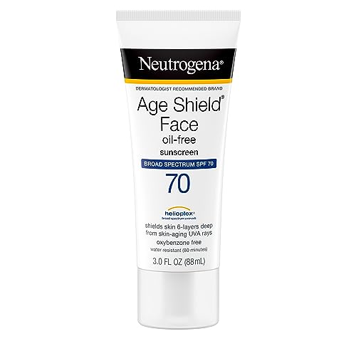 Buy now Neutrogena Age Shield Face Oil-Free Sunscreen Lotion with Broad Spectrum SPF 70, Non-Comedogenic Moisturizing Sunscreen to Help Prevent Signs of Aging, PABA-Free, 3 fl. oz (Pack of 3) at indiglob india