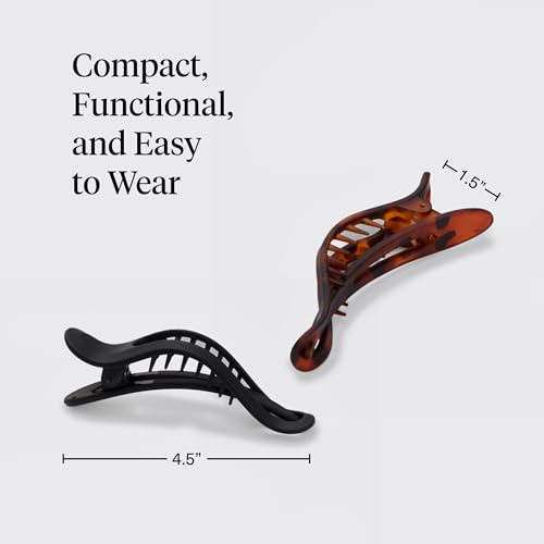 Buy now Kitsch Flat Hair Clips for Women - Strong Hold, No Slip Grip Flat Claw Clips | Sleek Curved Design For Comfortable Look | Hair Accessories For Girls | Ideal Gifts for Women - Black & Tortoise, 2pcs at indiglob india