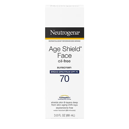 Buy now Neutrogena Age Shield Face Oil-Free Sunscreen Lotion with Broad Spectrum SPF 70, Non-Comedogenic Moisturizing Sunscreen to Help Prevent Signs of Aging, PABA-Free, 3 fl. oz (Pack of 3) at indiglob india