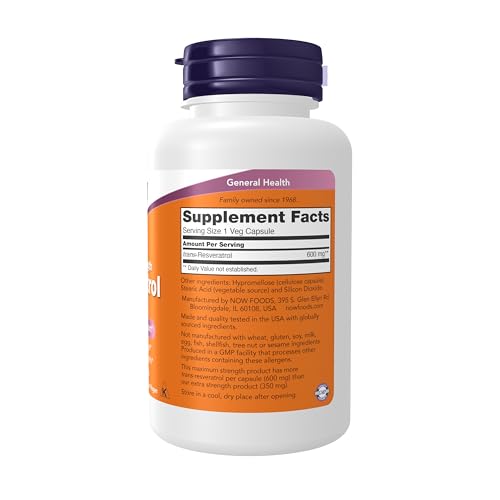 Buy now Now Foods Supplements, Maximum Strength Resveratrol 600 mg, 60 Veg Capsules at indiglob india