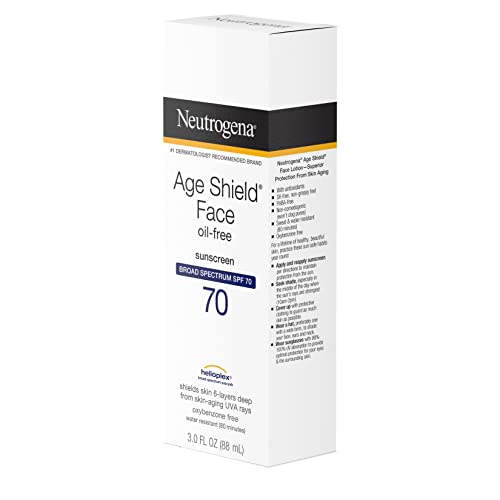 Buy now Neutrogena Age Shield Face Oil-Free Sunscreen Lotion with Broad Spectrum SPF 70, Non-Comedogenic Moisturizing Sunscreen to Help Prevent Signs of Aging, PABA-Free, 3 fl. oz. at indiglob india