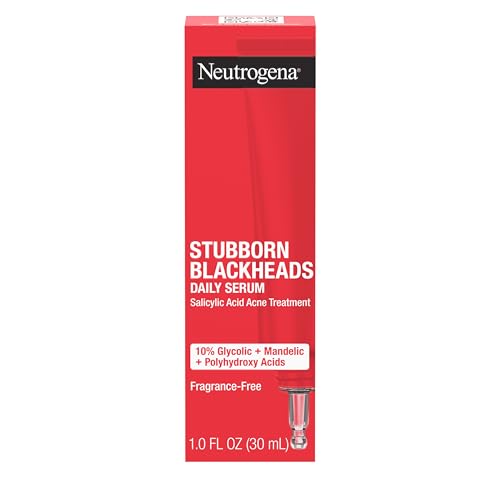 Buy now Neutrogena Stubborn Blackheads Daily Acne Facial Serum with Salicylic, Glycolic, Polyhydroxy & Mandelic Acids, Oil-Free Face Serum for Acne-Prone Skin to Help Clear Clogged Pores, 1 fl. oz at indiglob india