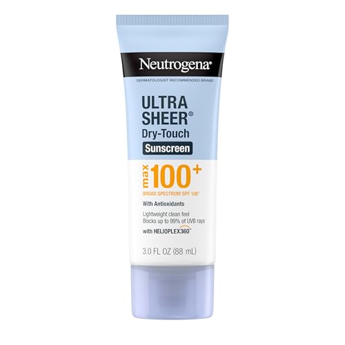 Buy now Neutrogena Ultra Sheer Dry-Touch Sunscreen Lotion, Max 100+ Broad Spectrum SPF 100 UVA/UVB Protection, Lightweight, Non-Greasy Sunscreen, Oxybenzone-Free, Antioxidant, Travel Size, 3 fl oz at indiglob india
