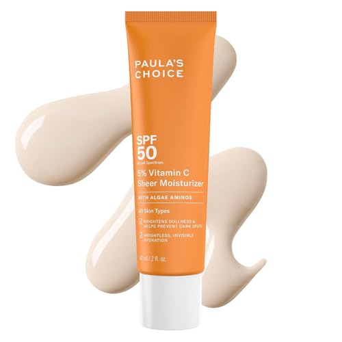 Buy now Paula's Choice 5% Vitamin C Sheer Sunscreen for Face, SPF 50 Face Sunscreen, Moisturizing, Lightweight Invisible, Prevents Dark Spots, No Cast, All Skin Types, UVA/UVB Protection, Fragrance-Free, 2oz at indiglob india