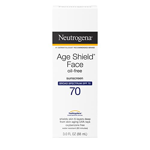 Buy now Neutrogena Age Shield Face Oil-Free Sunscreen Lotion with Broad Spectrum SPF 70, Non-Comedogenic Moisturizing Sunscreen to Help Prevent Signs of Aging, PABA-Free, 3 fl. oz. at indiglob india